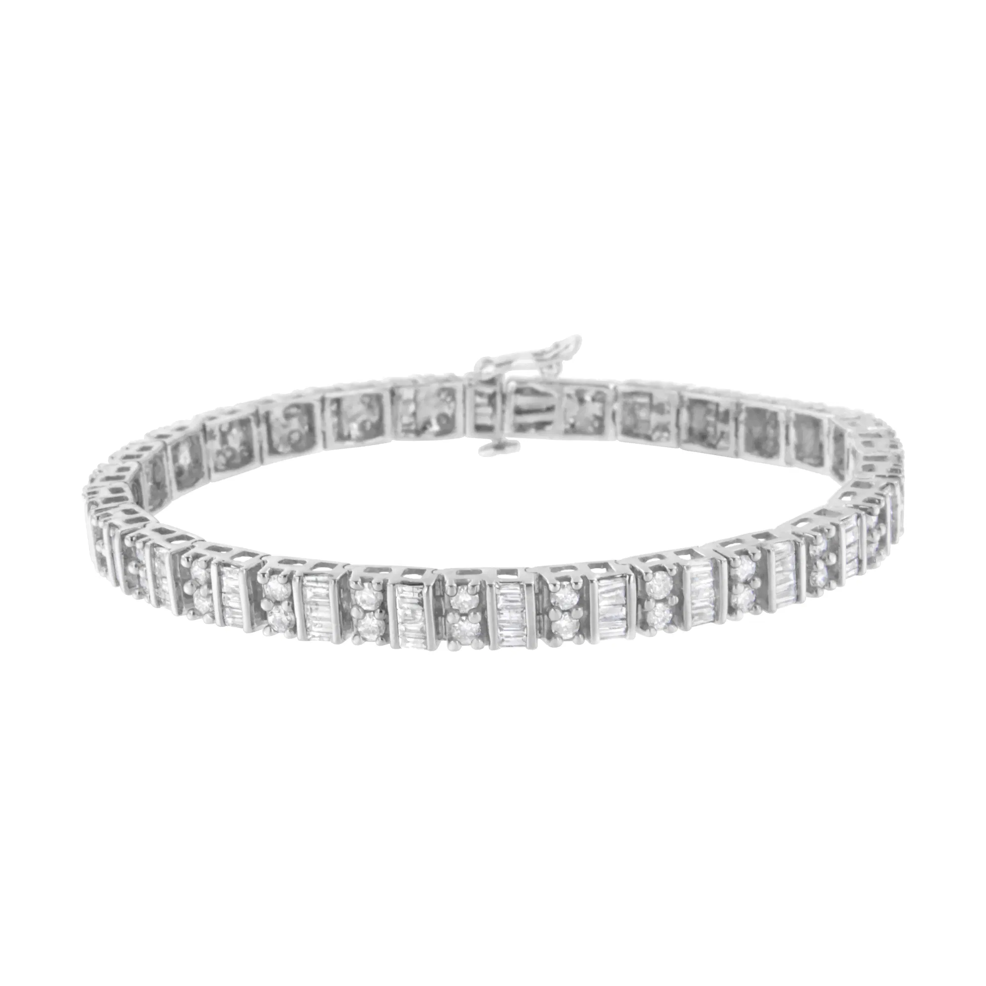 14 Karat Weißgold 4.0 Cttw Wechselnde Baguette & Round Cut Diamond Bezel- & Prong-Set 7