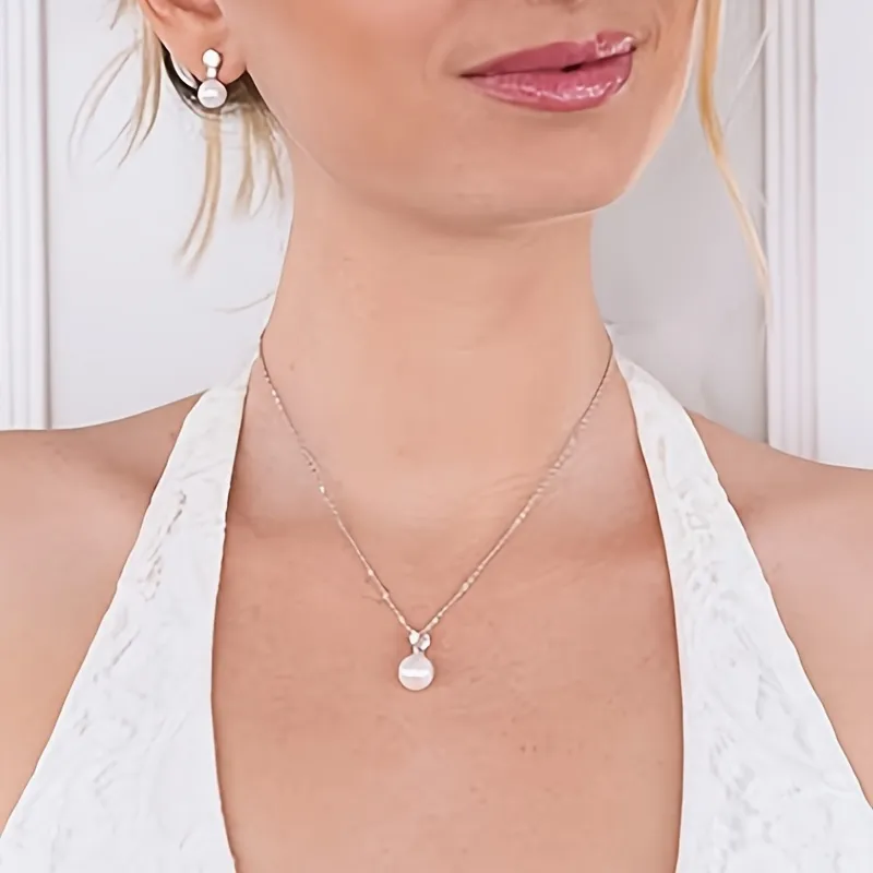 Elegant Perlen Anhänger Halskette und Ohrringe Set
