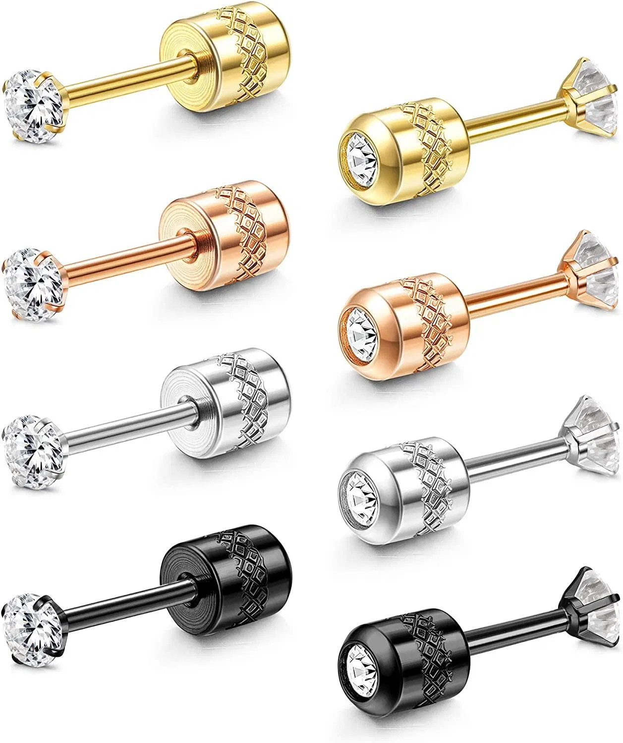 Edelstahl Doppelseitige Stud CZ Ohrringe für Männer Frauen Round Cubic Zirkonia Screw Back Ohrring Set 4 Paare 2 - 8mm