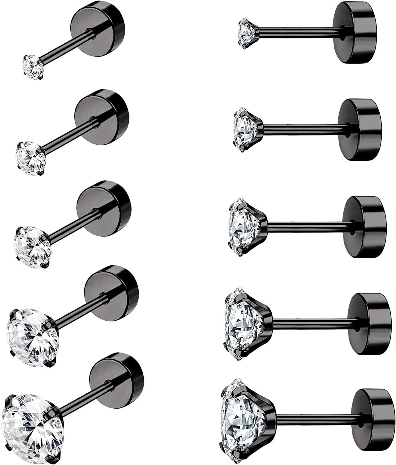 5Paare 18G Edelstahl CZ Stud Ohrringe für Frauen Männer Knorpel Helix Ohrringe Set Round Cubic Zirkonia Screwback Flat Back Stud Ohr Piercing
