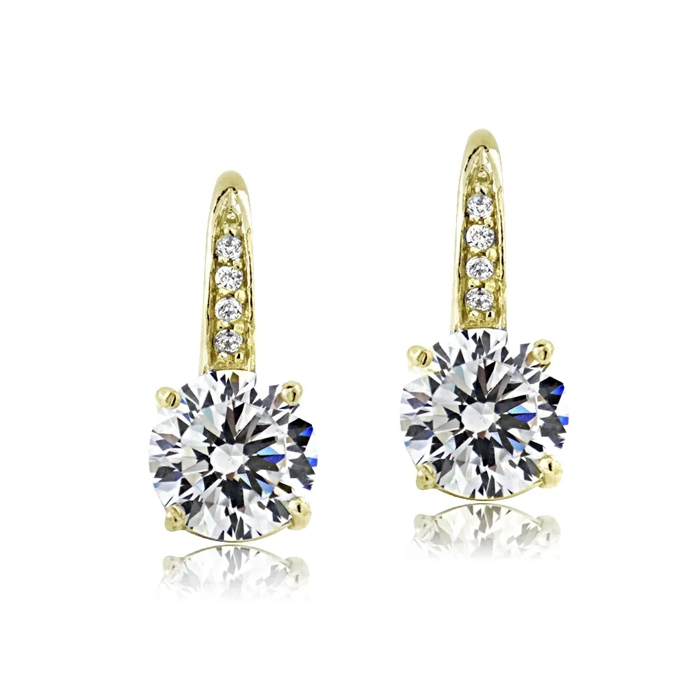 Goldton über Sterling Silber 100 Facetten Cubic Zirkonia Round Drop Leverback Ohrringe (4cttw)