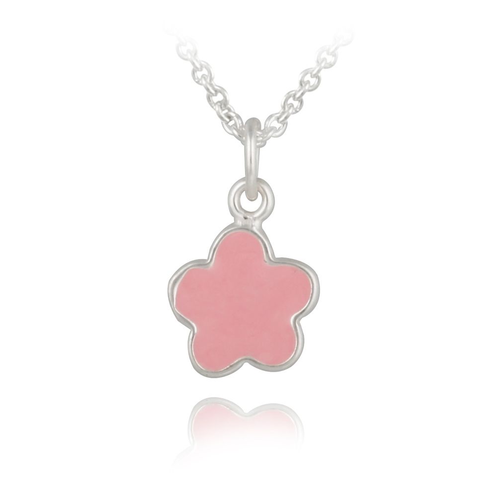 Sterling Silber Pink Enamel Blumen Mädchen Halskette