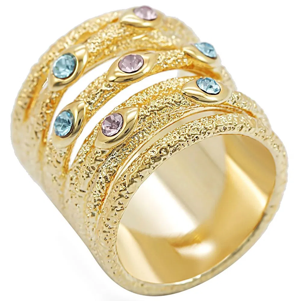 1W047 - Gold-Messing - Ring mit Top-Grade - Kristall in mehreren Farben