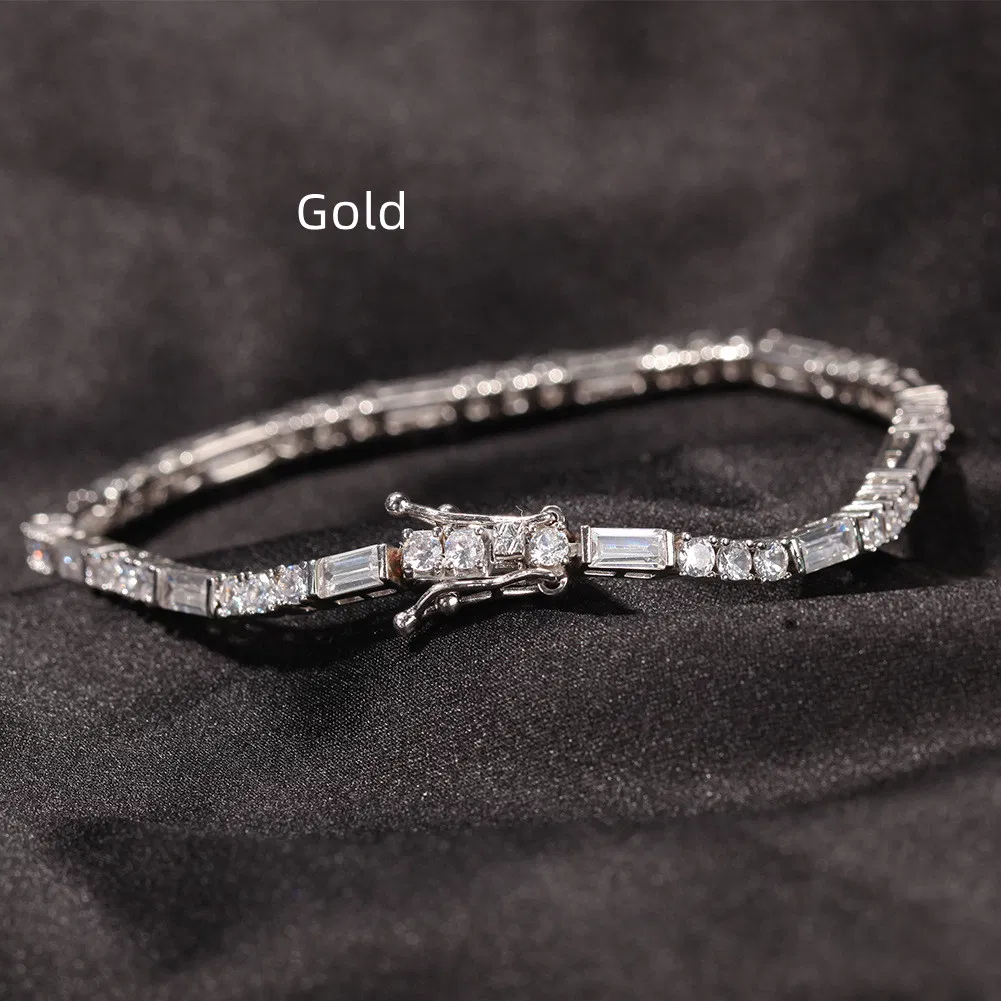 3mm Square Zircon Single Row Fashion Hip Hop Armband