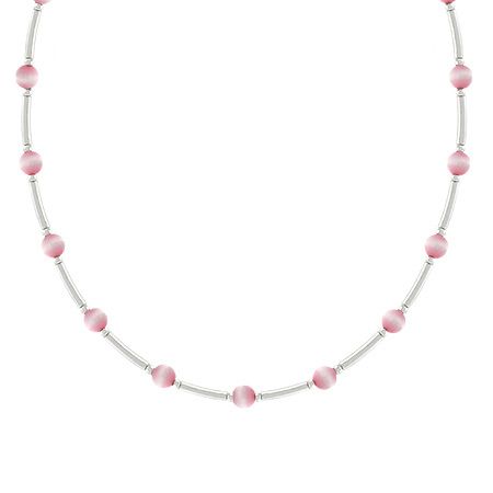 Sterling Silber 4mm simulierte Pink Cats Eye Bar & Bead Halskette