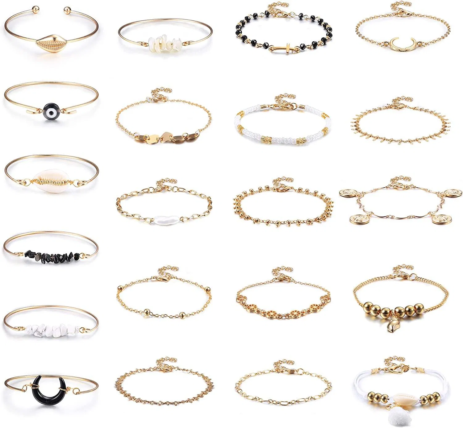 Layered Armband Set Assorted Beaded Armband Multiple Charm Pendent Stackable Wrap Bangle Rose Quarz Armband Links Adjustable Friendship Gift