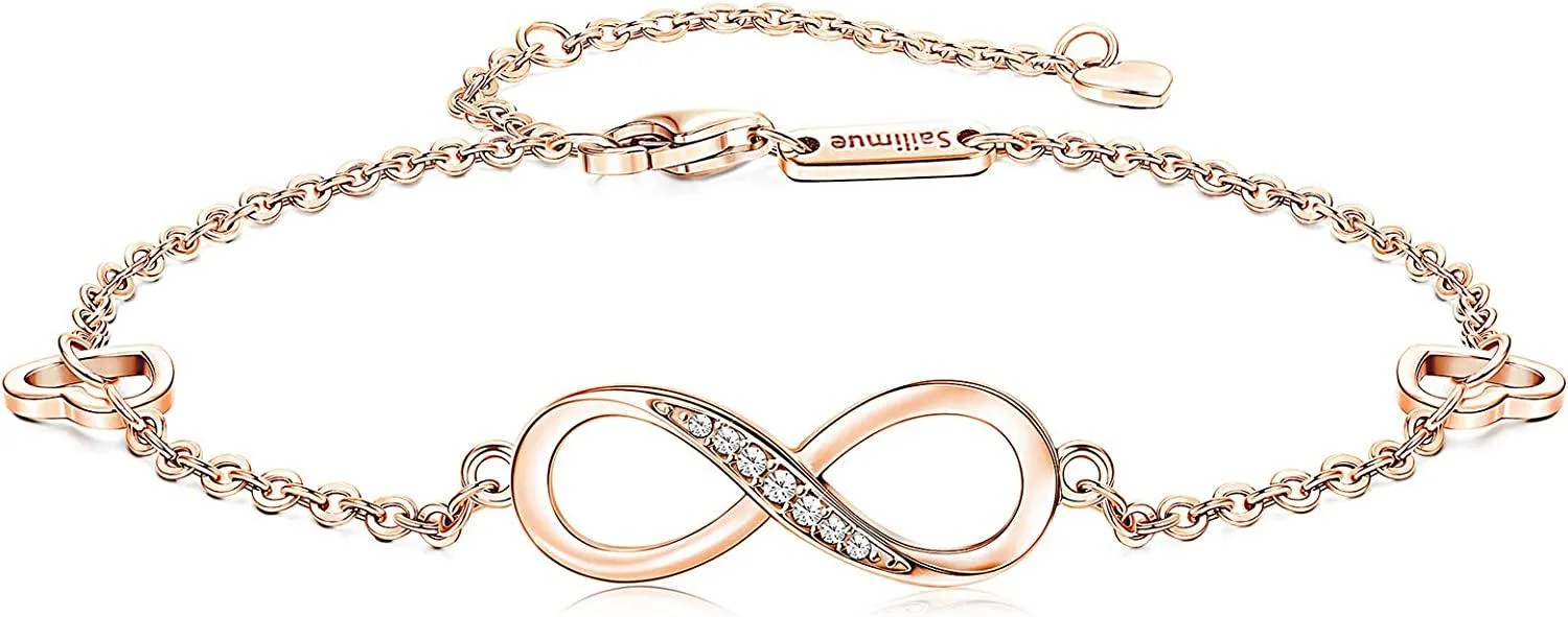925 Sterling Silber Infinity Ankleß für Frauen Mädchen Ankleß mit Infinity Symbol Zirkonia Endlose Liebe Charme Ankleß Armband verstellbares Schmuck Geschenk
