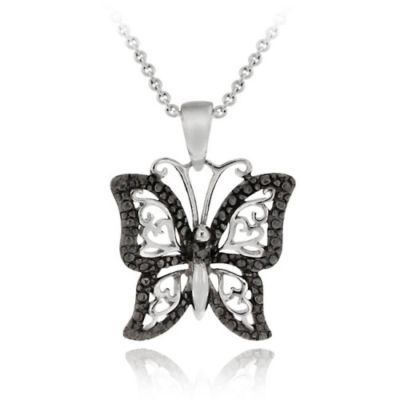 Sterling Silber schwarzer Diamant Akzent Filigree Schmetterling Anhänger