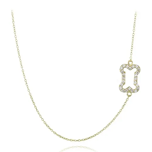 Goldton über Sterling Silber CZ Dog Knochen Halskette