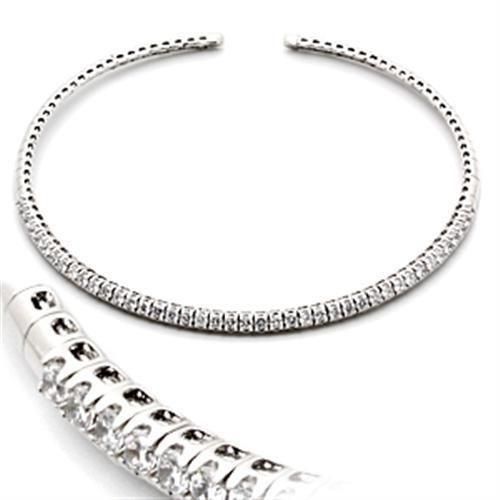 LO829 - Rhodium-Messing - Halskette mit AAA-Klasse CZ in Clear