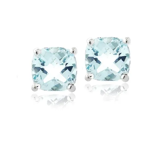 Sterling Silber 1,5 ct Blau Topaz Cushion-Cut Stud Ohrringe, 5mm