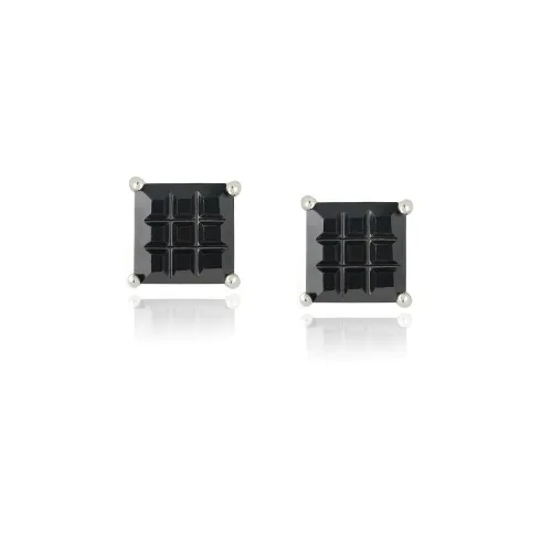 Sterling Silber Schwarz CZ Schachbrett 6mm Stud Ohrringe
