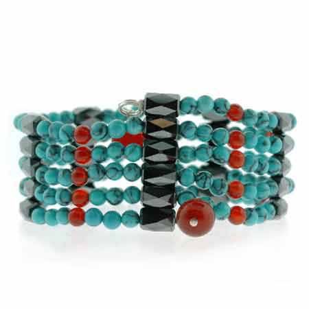 Echtes Hematit Carnleian und rekonstitutiertes Turkis Perlen Magentic Healing Ankleß / Armband / Halskette