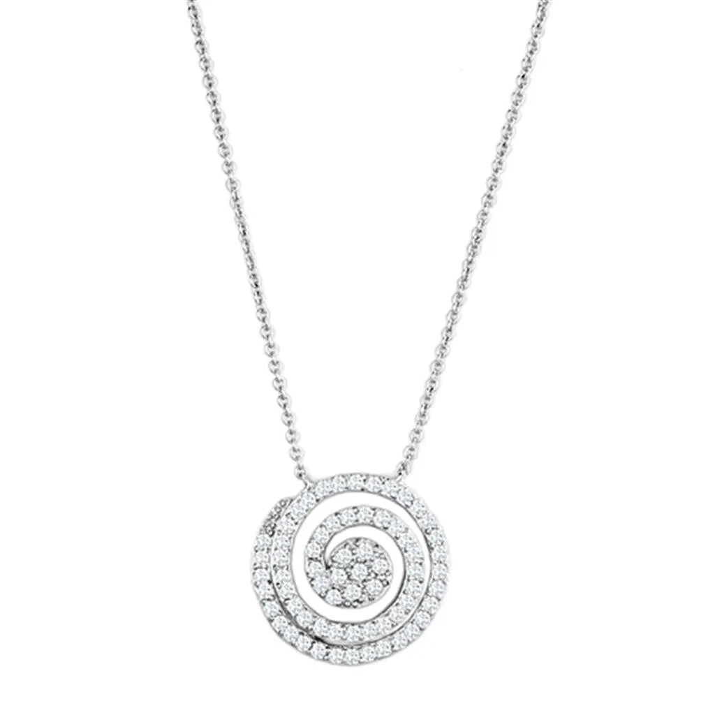 3W422 - Rhodium-Messing - Halskette mit AAA-Klasse CZ in Clear