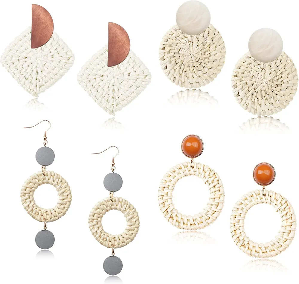 Rattan-Ohrringe für Frauen Mädchen Leichtgewicht Geometrische Aussage Ohrringe Handgemachte Stroh Wicker Gewebe Drop Dangle Ohrringe Set