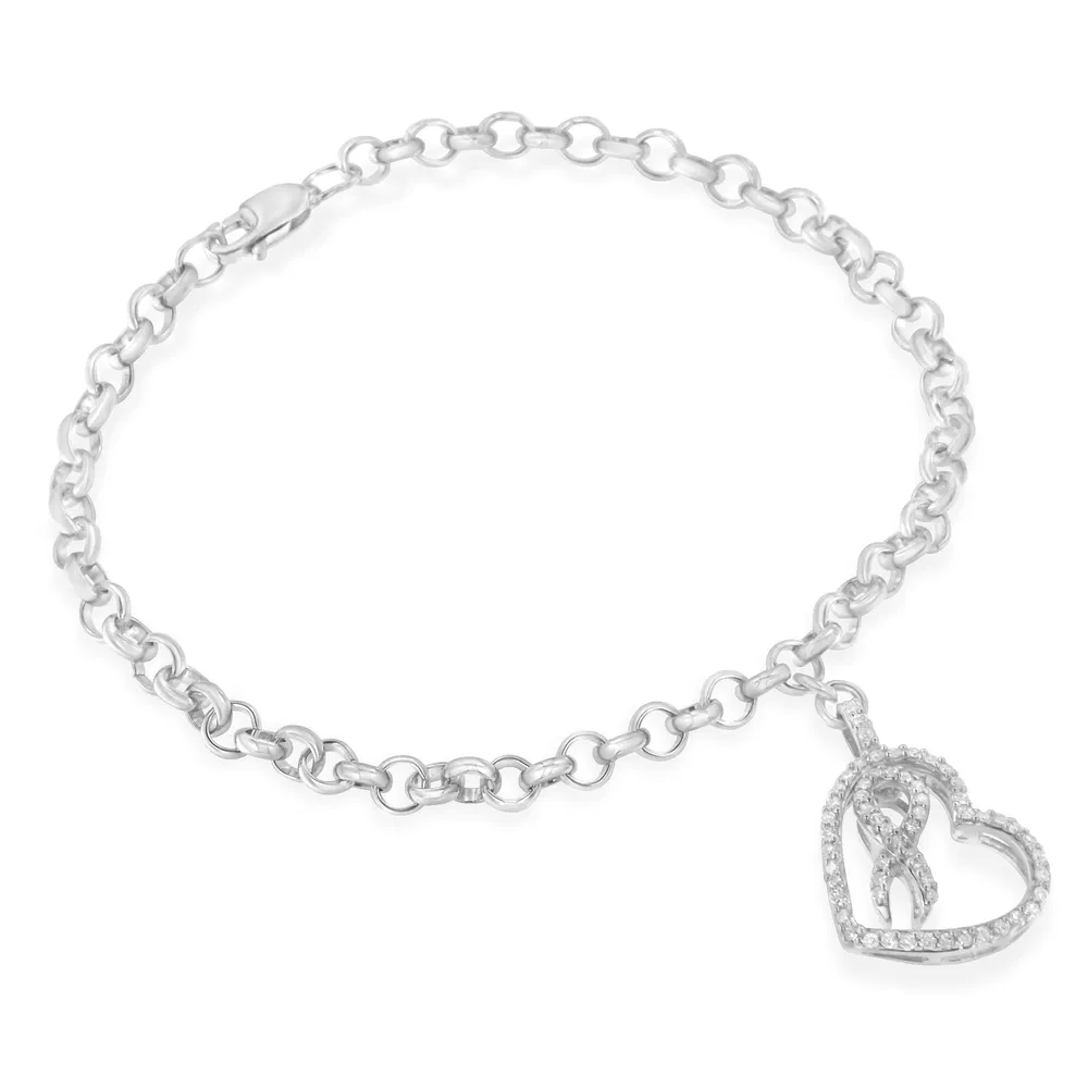 .925 Sterling Silber 1/4 Cttw Diamant-Akzent Herz und Band Charm 7