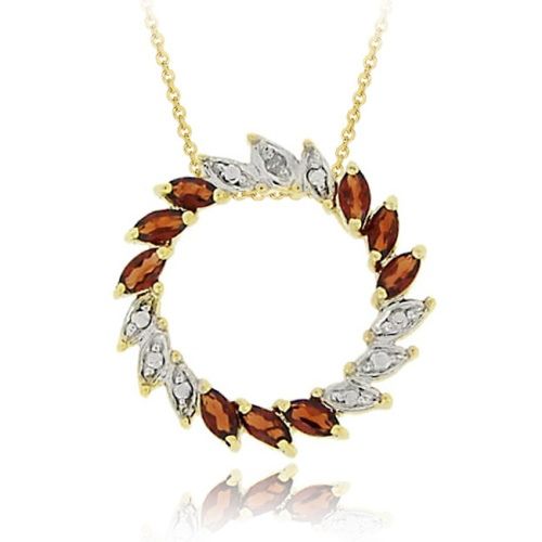 18 Karat Gold über Sterling Silber Garnet & Diamant Akzent Kreis Anhänger