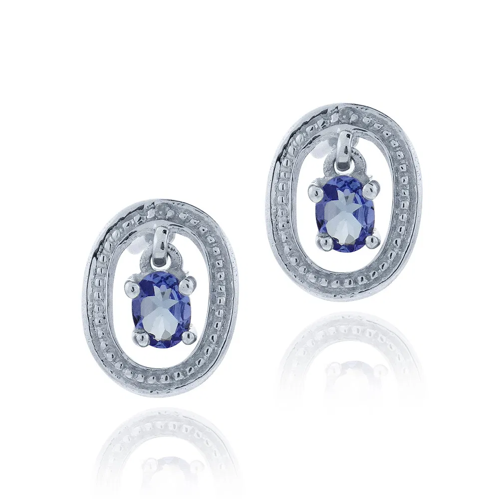 Sterling Silber Tanzanit & Diamant Akzent Hanging Oval Stud Ohrringe