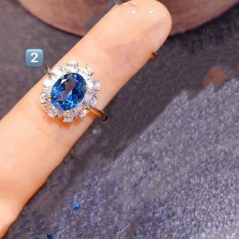 Damen Mode Persönlichkeit natürliche blaue Topaz Ring
