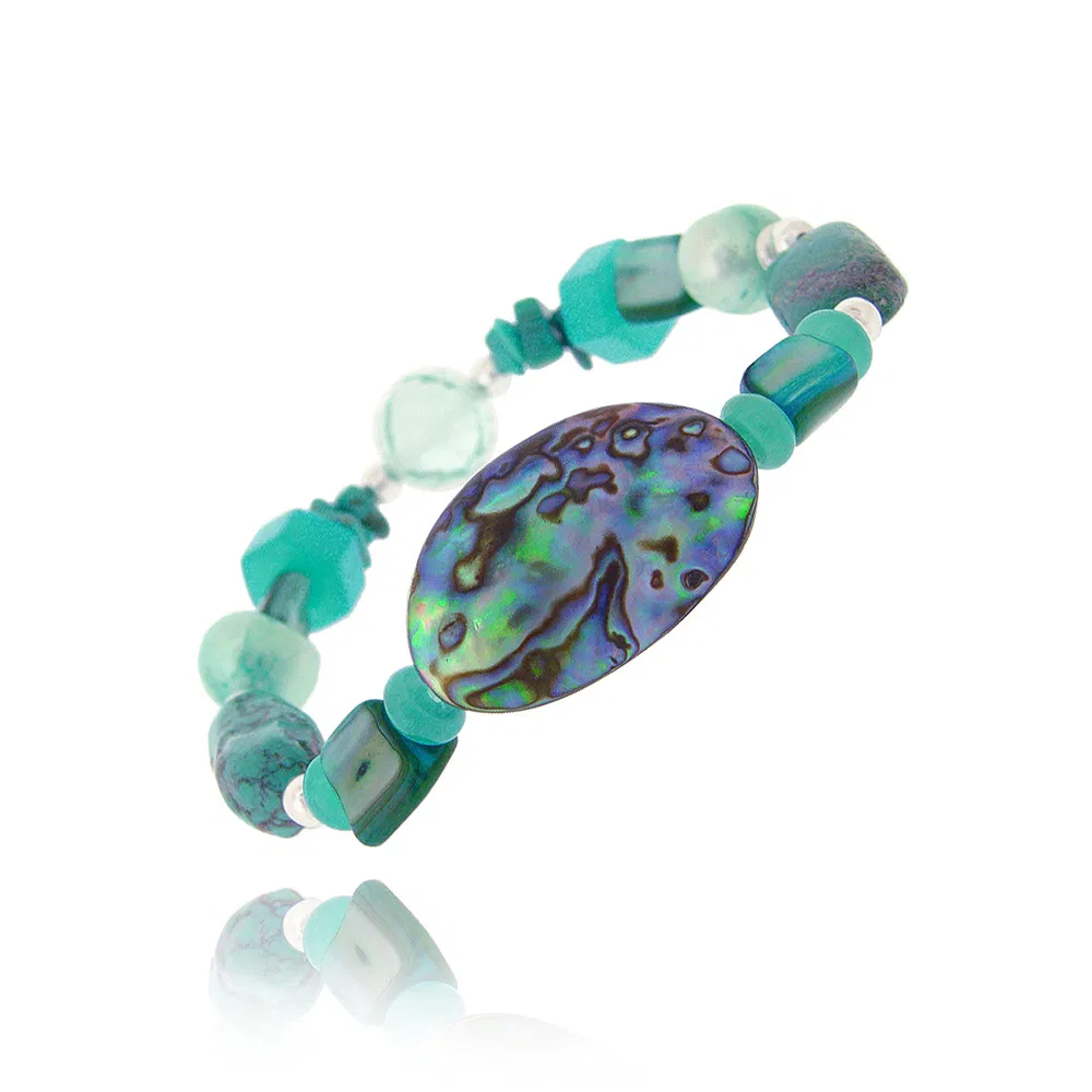 Sterling Silber Abalone, Perle, geschaffen Türkis Chips & Nuggets Mode Armband