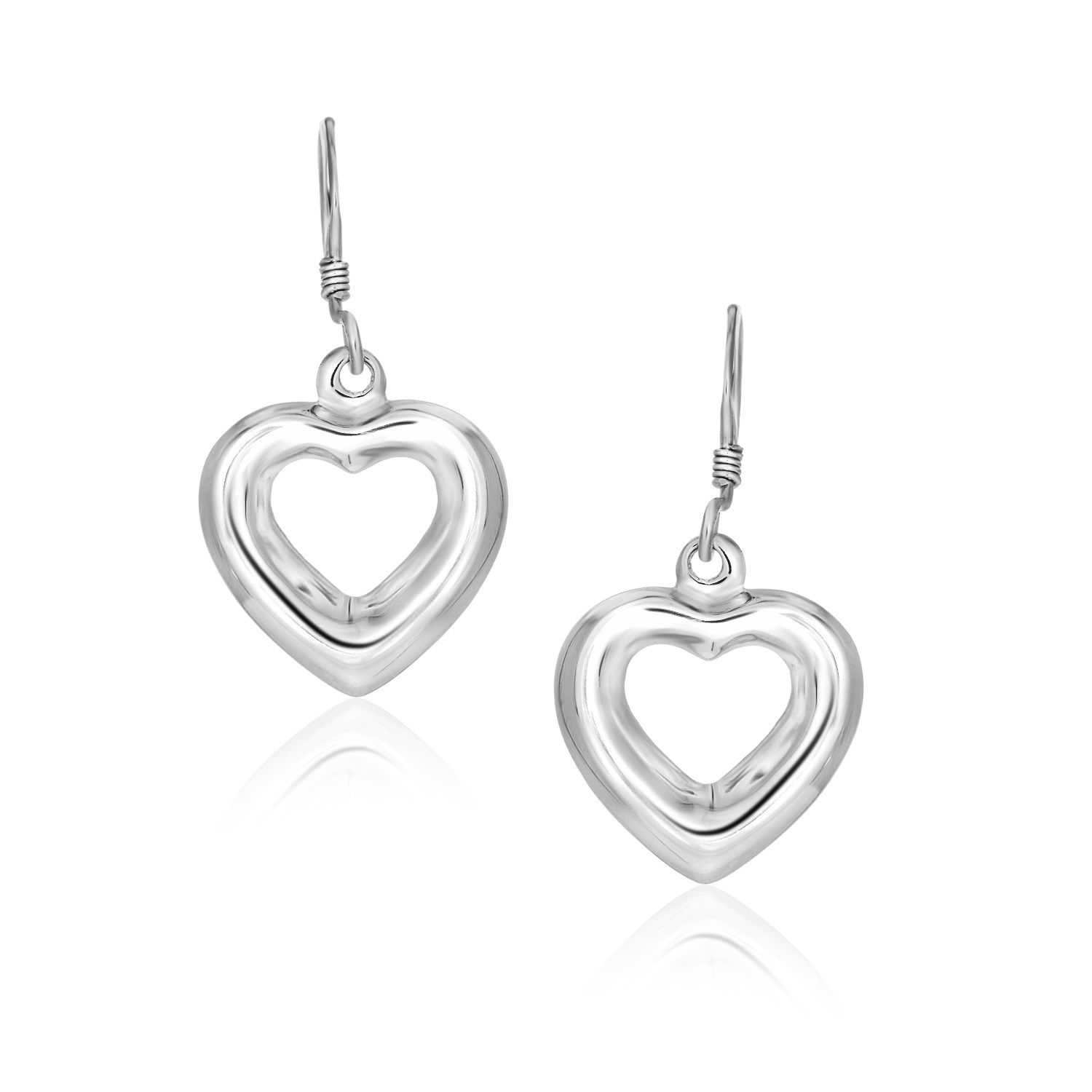 Sterling Silber Drop Ohrringe mit einem Puffed Open Heart Design