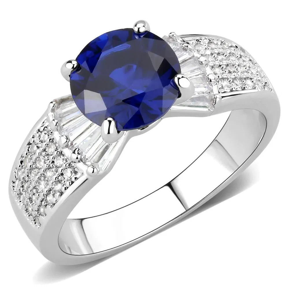 3W1562 - Rhodium-Messing - Ring mit synthetischem Spinel in London Blue