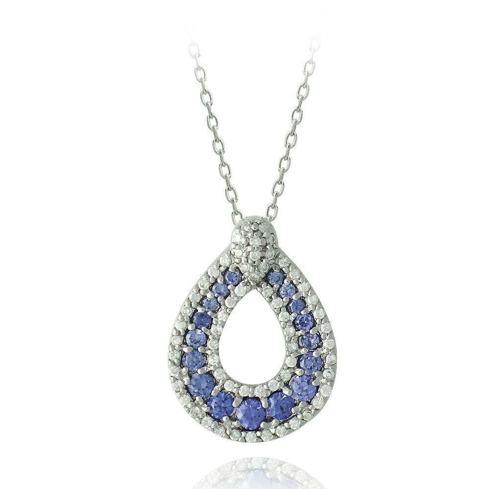 Sterling Silber Tanzanit & Weiß CZ Open Teardrop Halskette