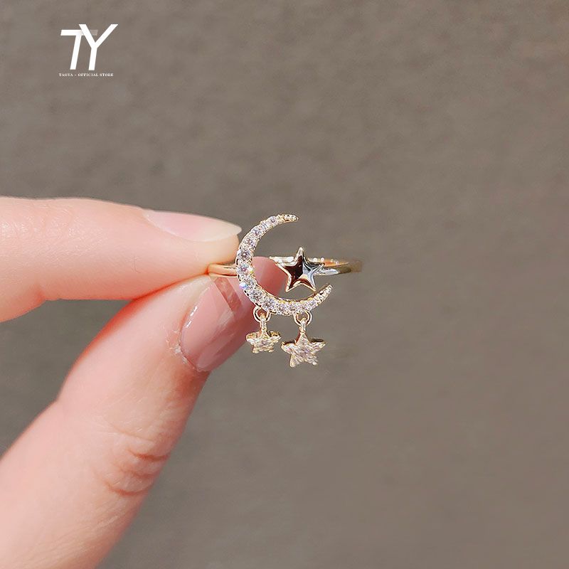Klassiker Luxus Zirkon Star Moon Goldfarbe offene Ringe für Frauen 2022 neue koreanische Design Mode Schmuck Party Mädchen Sexy Ring