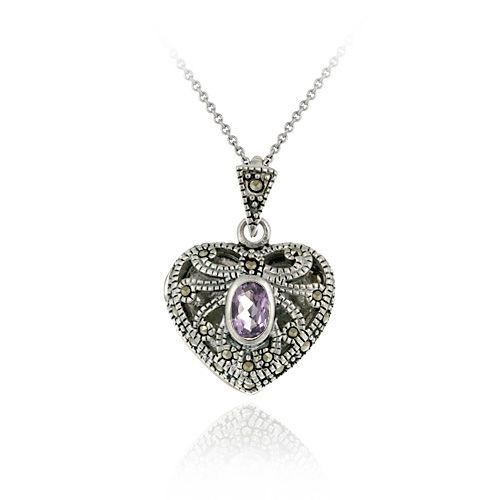 Sterling Silber Amethyst & Marcasit Herz Halskette