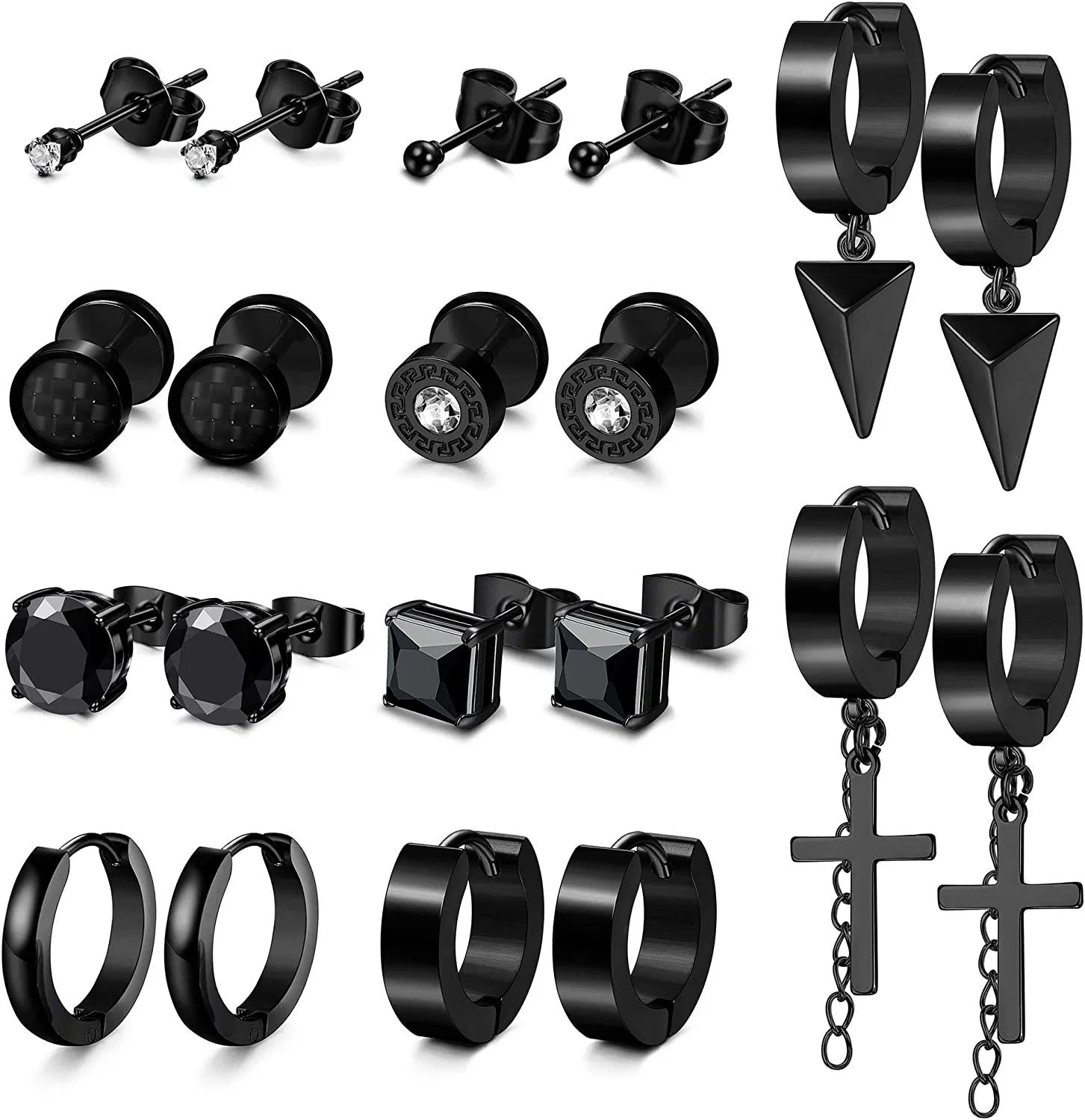 Stud Ohrringe für Männer Edelstahl-Stap Ohrringe Set Mens Ohrringe Piercing Hoop Schmuck