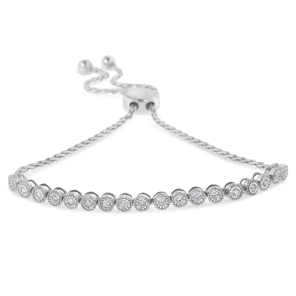 Bolo .925 Sterling Silver Miracle-Set Diamant Accented 6'-9' Verstellbares Perlen-Tennis - Armband (H-I - Farbe, I2 - I3 Klarheit)