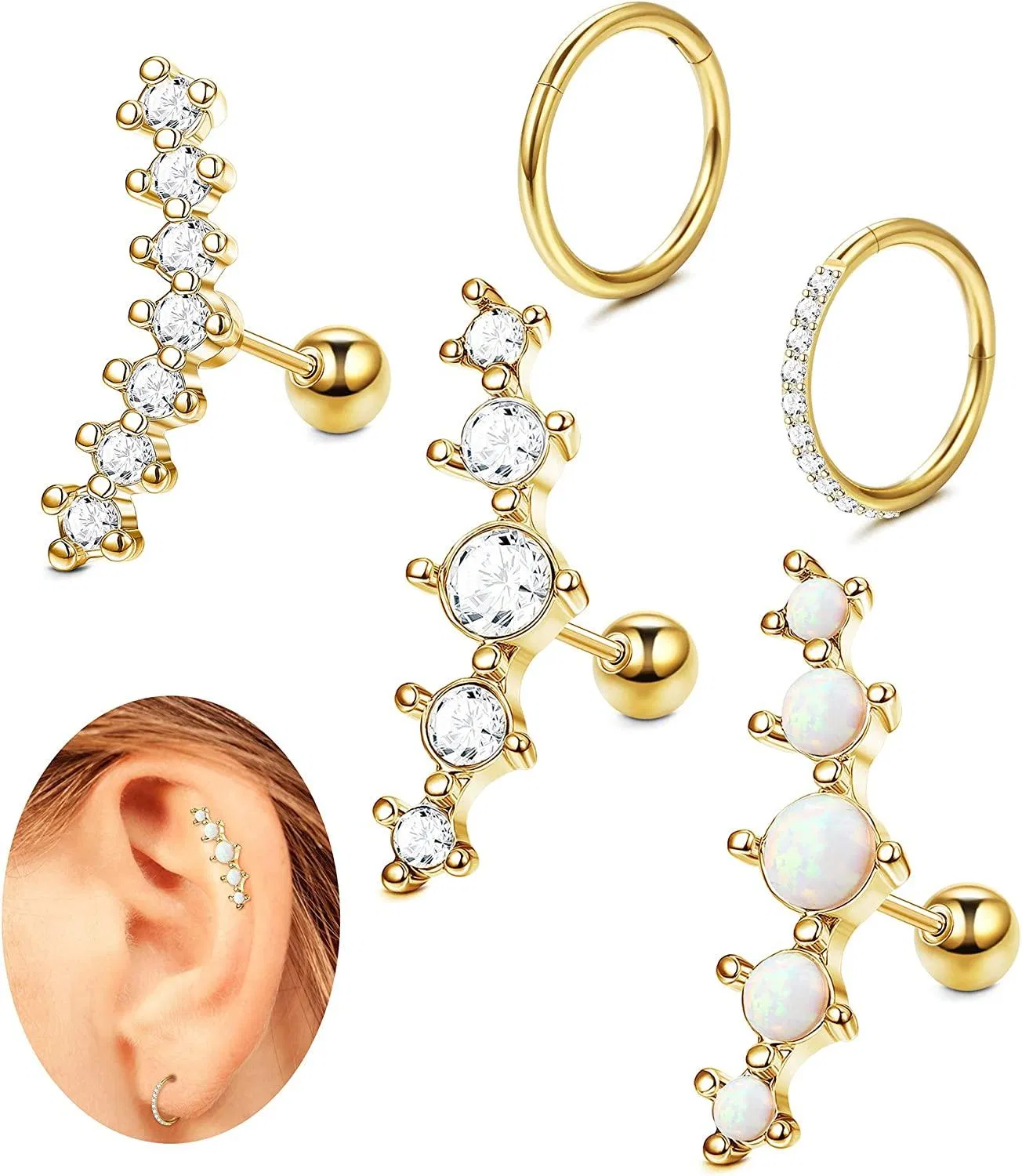 5pcs 16G Edelknorpel Ohrringe für Frauen Männer Knorpel Hoop Ohrringe CZ Opal Helix Tragus Daith Conch Ohrringe Stud Körper Piercing Schmuck