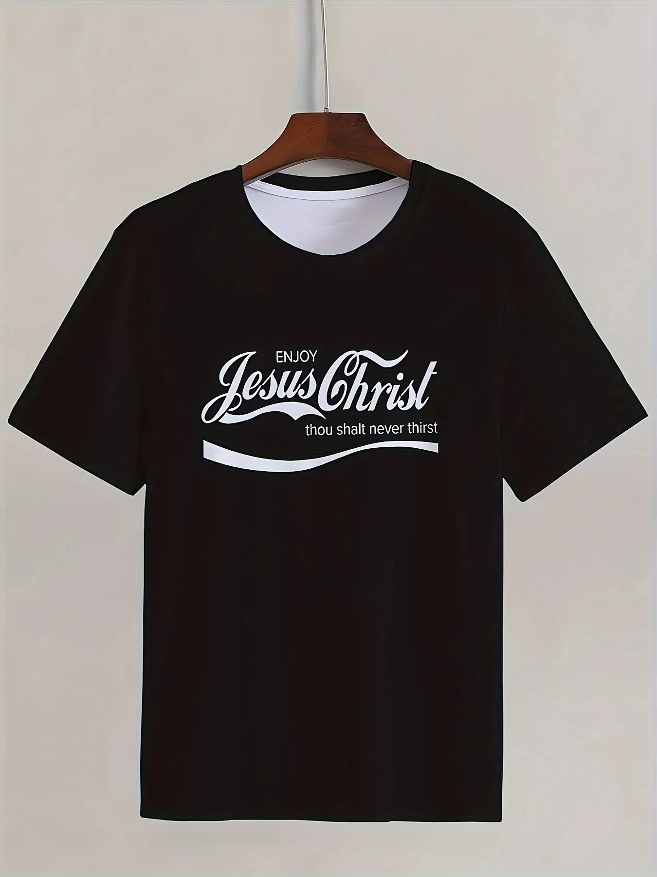 Herren Casual Round Neck T-Shirt mit Jesus Christus Muster, leicht elastisch, regelmäßiges Muster, geometrisches Muster, Kurzärmiges T-Shirt, geeignet für Zuhause, Reisen und Straßenkleidung