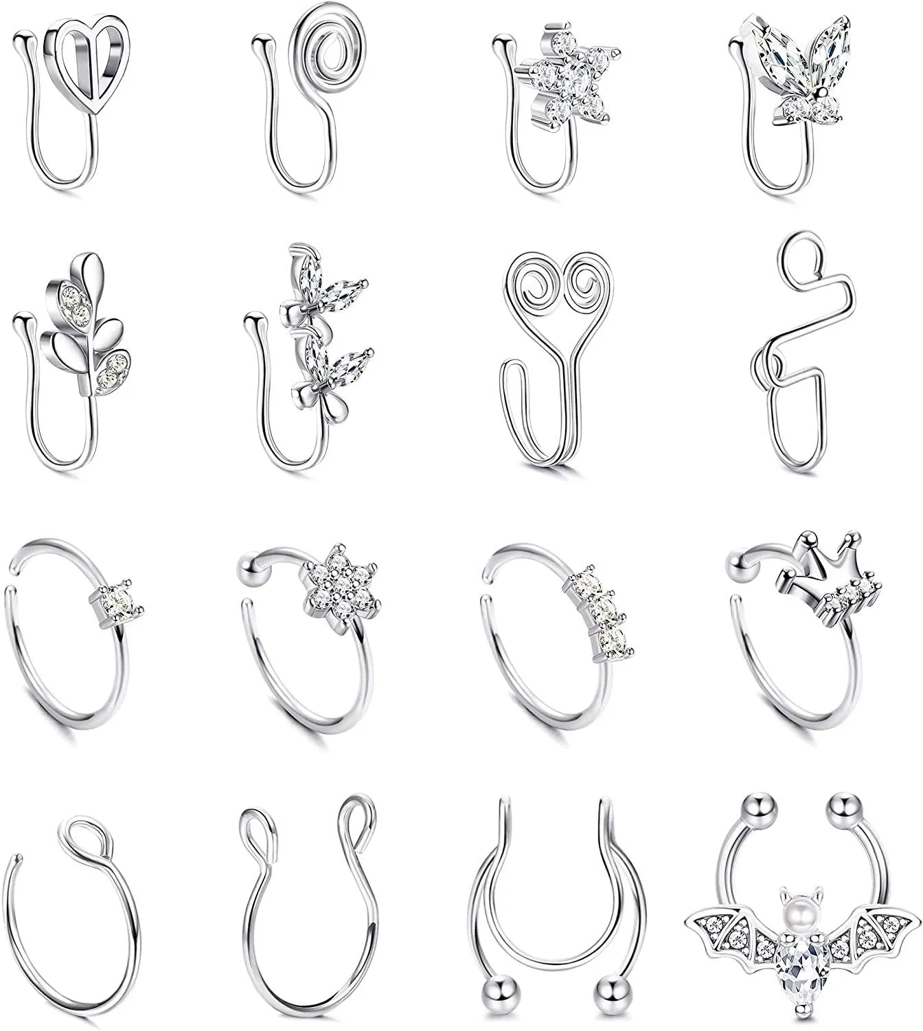 Falsche Nase Ring Falsche Septum Ring Set Clip auf Falsche Nasen Ringe für Frauen Männer Nicht-Piercing Nasen Manschette Falsche Nasen Piercing Schmuck