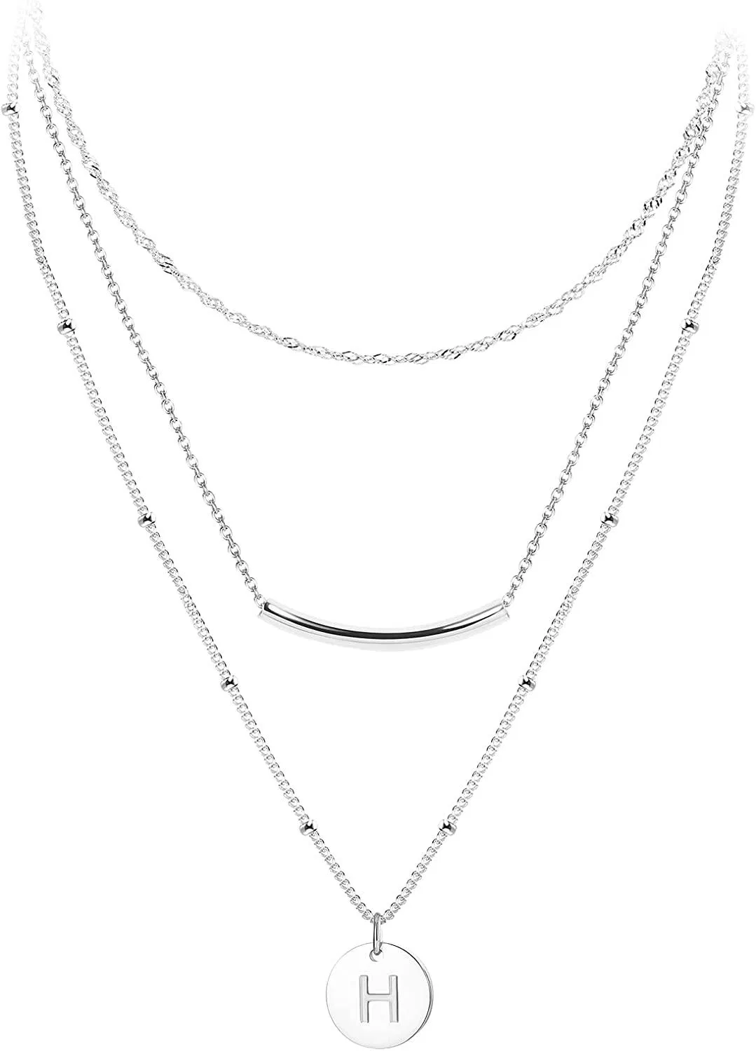 3Pcs Brief Anhänger Halskette Dainty Layered Coin Kette für Frauen Edelstahl Personal Disc Gravur Hammered Name Choker Halskette Brief Geschenke