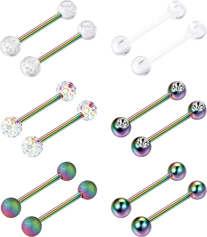 14G 12mm Edelstick Nipple Zunge Ring Barbell Nipplerings Körper Piercing 12Pcs