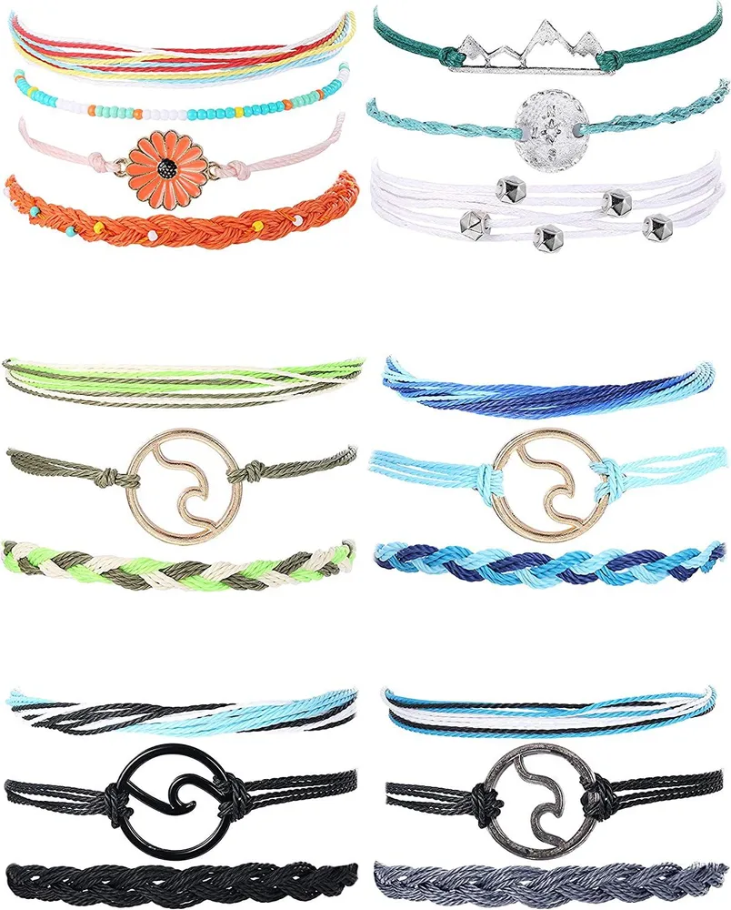 6 Pairs Handgemachte Welle Strand Armbänder Sommer Surfer Sonnenblumen Freundschaft Armbänder einstellbarer Strand Hawaii geflochten Seil Handgefertigte Schmuck Frauen
