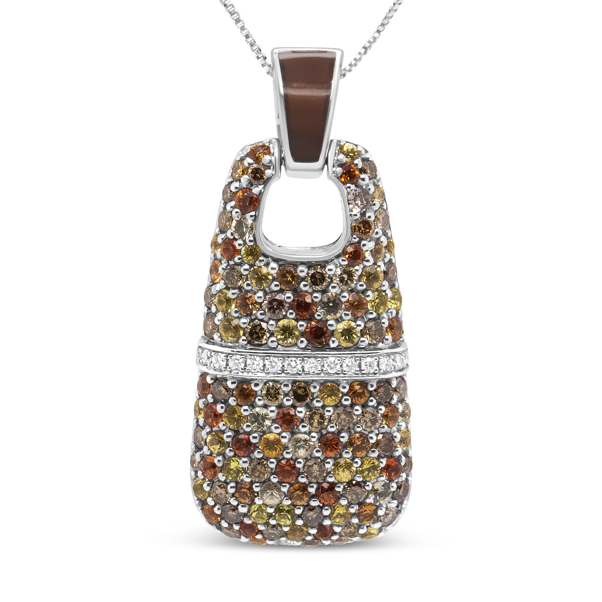 .925 Sterling Silber Braun Email 1 Cttw Weiße und Braune Diamanten und 1,5 mm Gelbe und Orange Saphir Edelsteine Statement 18