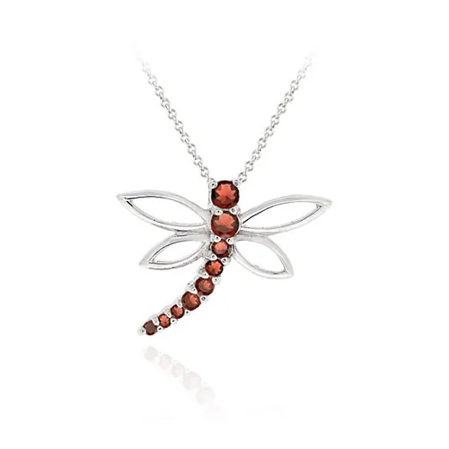 Sterling Silber Echt Garnet Dragonfly Slide Pendant