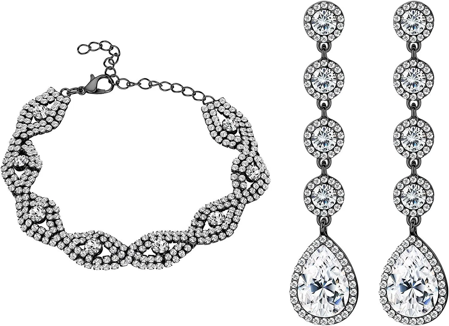 Rhinestone Kristall Armbänder Tränentropfen und Dangle Ohrringe für Frauen Brauthochzeit Brautjungfer Party Geburtstag Prom Geschenk