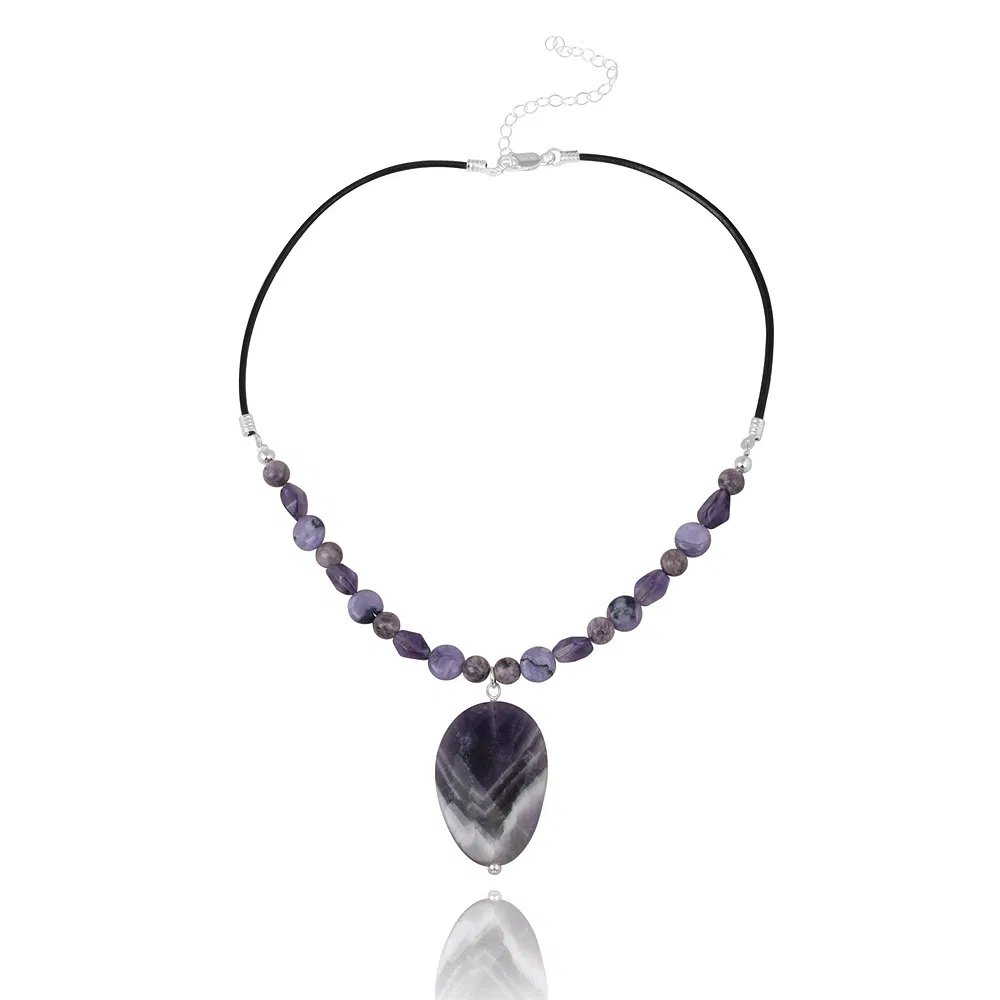 Sterling Silber Amethyst & Purple Steine Drop Leder Halskette