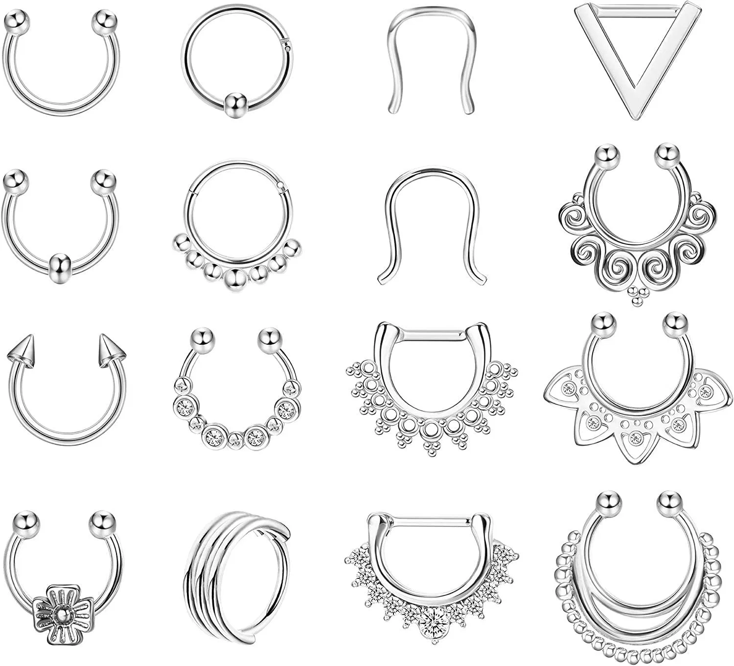 16G gefälschte Septum Nasen Ringe Hoop 8mm Edelstahl Septum Ring Nasen Septum Ring Unpierced Clicker Faux Septum Ringe für Frauen Männer Set Piercing 16Pcs