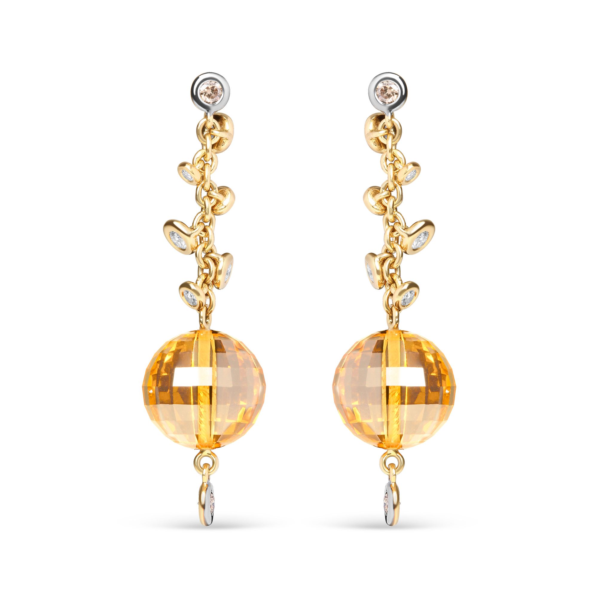18K Gelbgold 2/3 Cttw Round Bezel Diamond und 25mm Kugelförmige gelbe Citrine Edelstein Dangle Stud Ohrring (Braun und G-H Farbe, SI1 - SI2 Klarheit)