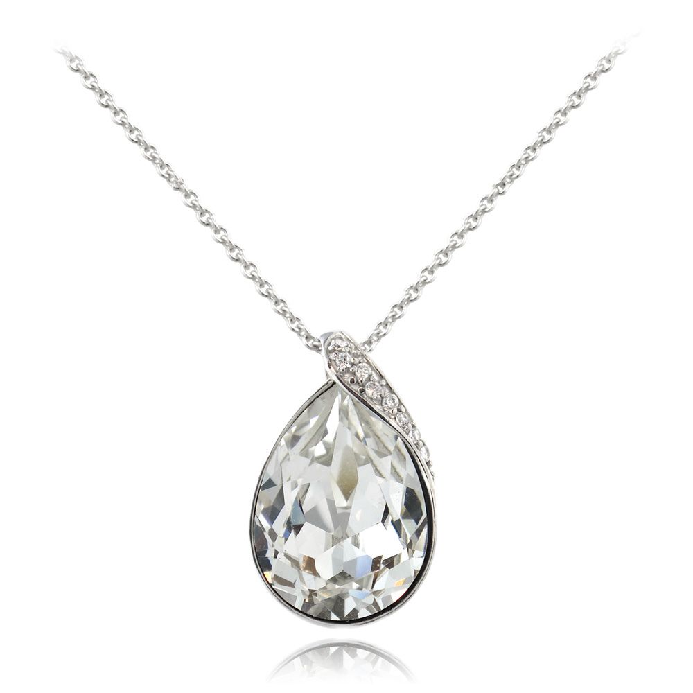 Sterling Silber CZ & Clear Teardrop Halskette mit Swarovski-Elementen