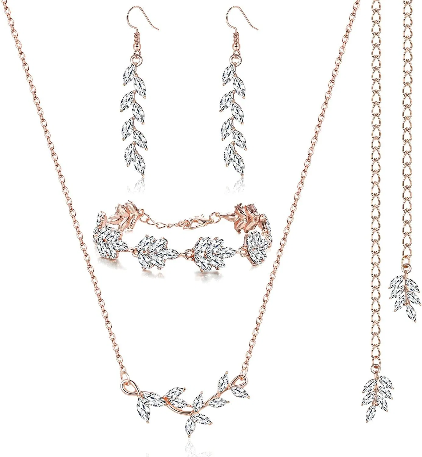 Hochzeit Brautset für Frauen Kristall Rhinestone Hintergrund Halskette Dangle Ohrringe Armband Set Kostüm für Frauen Brautjungfer Geschenk