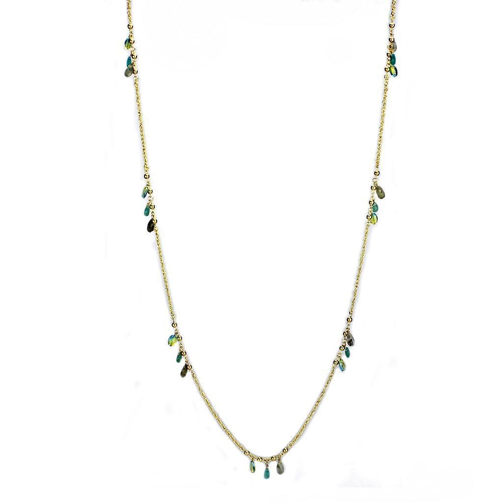 3W1537 - Gold-Messing - Halskette mit synthetischem Jade in Smaragd