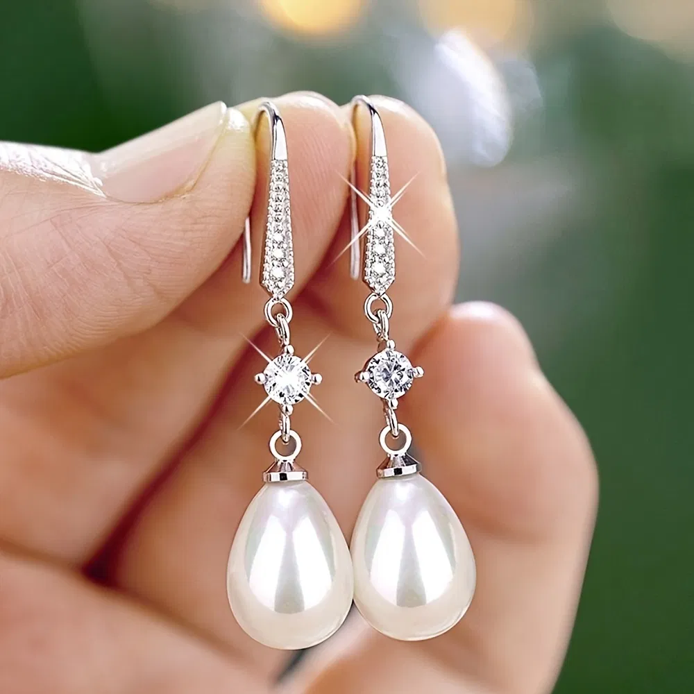 Hot Sale Wassertropfen Faux Pearl Zircon Ohrringe Hochzeit Brautjungfer Ohrringe Frauen feinen Schmuck