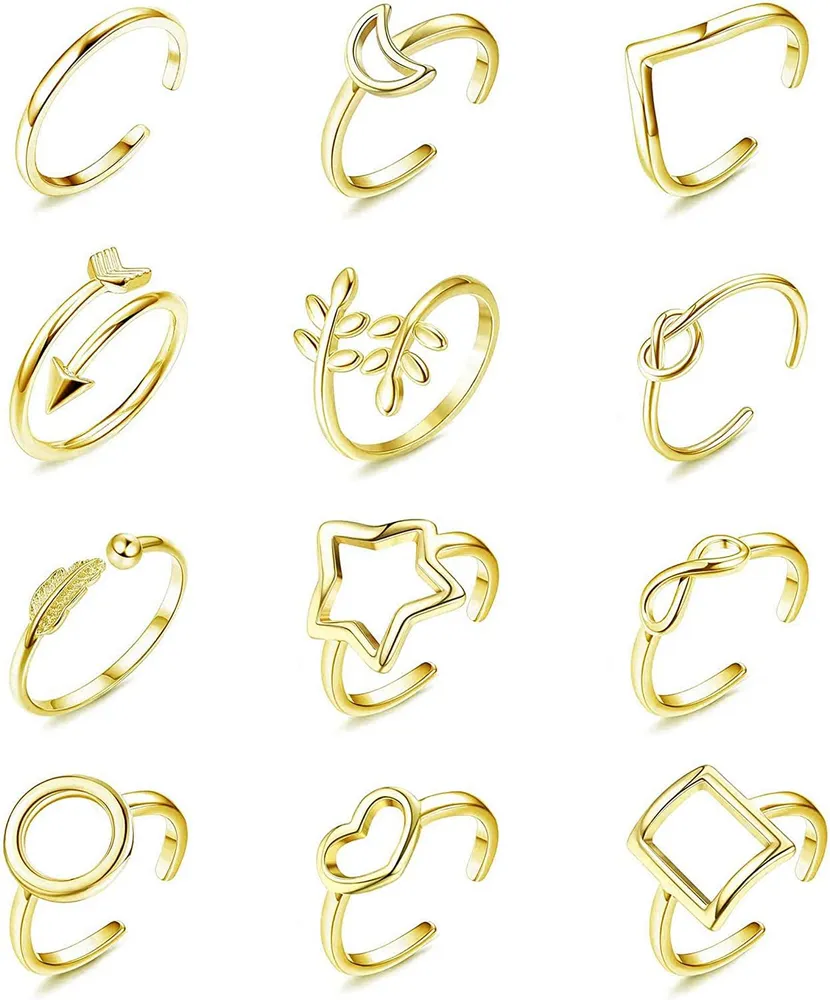 12pcs verstellbare Ringe für Frauen Mädchen Knuckel Stacking Ringe Offener Ring Silber Gold Rose Gold Pfeil Knoten Welle Stern Mond Kreis Stackable Daumen Open Ring Set