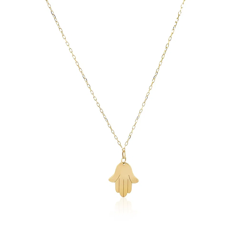 14 Karat gelbes Gold Hand von Hamsa Halskette