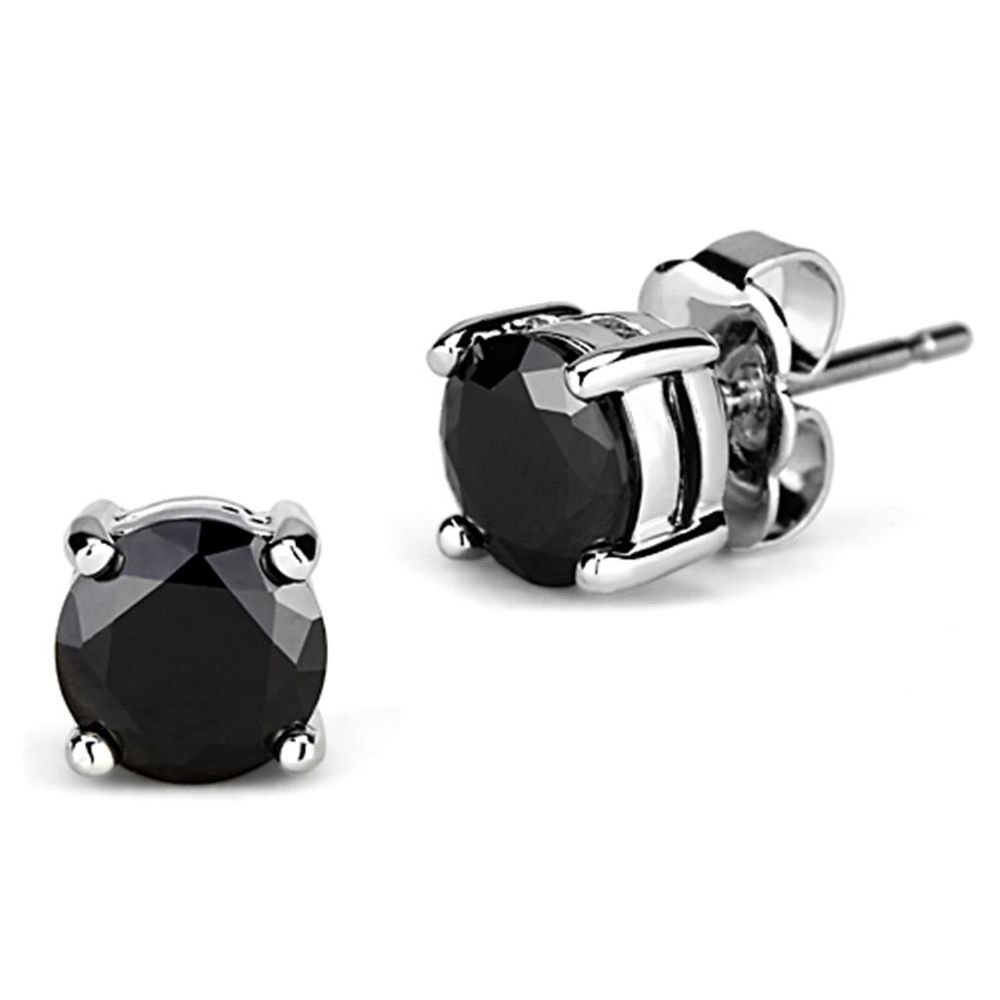 3W555 - Rhodium-Messing - Ohrringe mit AAA-Klasse CZ in Schwarzem Diamant